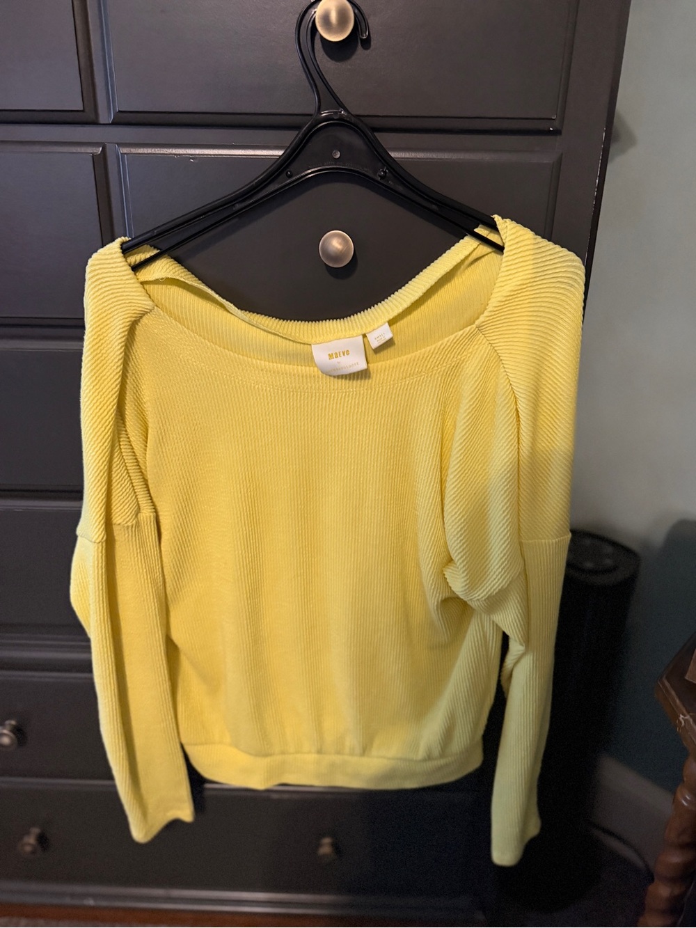 Maeve Off-the-Shoulder Ribbed Sweater in Bright Yellow
